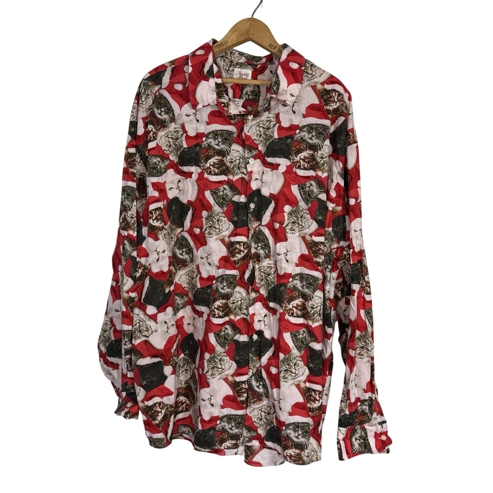 North Pole Trading Co Santa Cats‎ Long Sleeve Button Down Shirt Mens 3XL